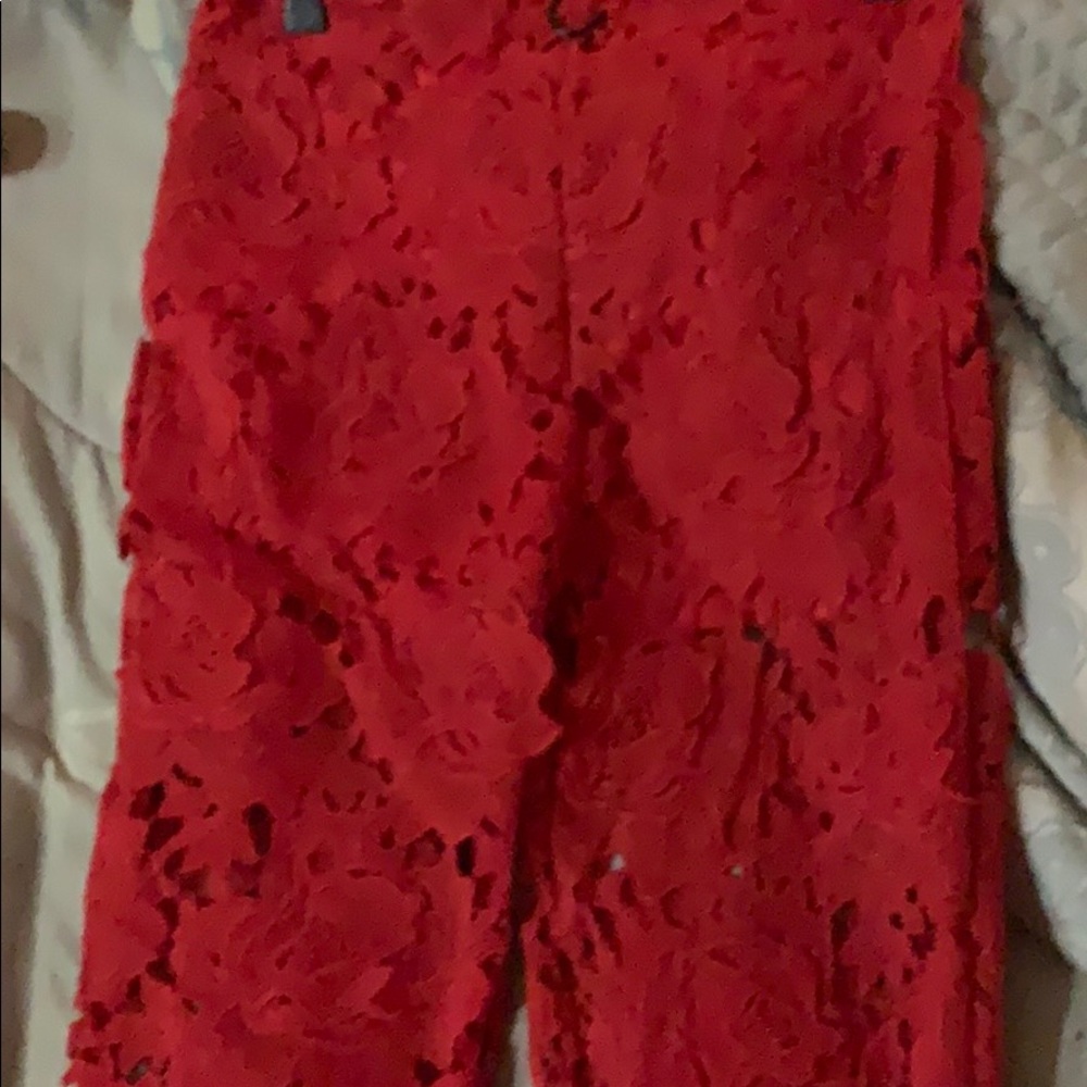Red lace see through pant suit